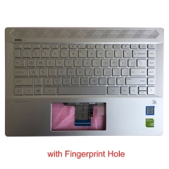New Palmrest Top Case Backlit Keyboard Fingerprint Hole for HP Pavilion 14-CE Series